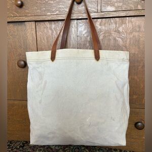 Madewell canvas transport tote, leather straps, 17 inches wide 15 inches tall